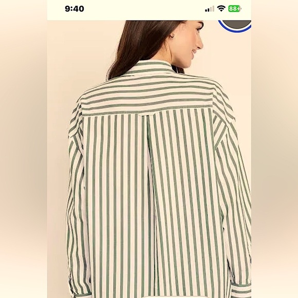Passport Women’s (Medium) Sage & White Striped Tailored Button Down Blouse - Picture 4 of 8